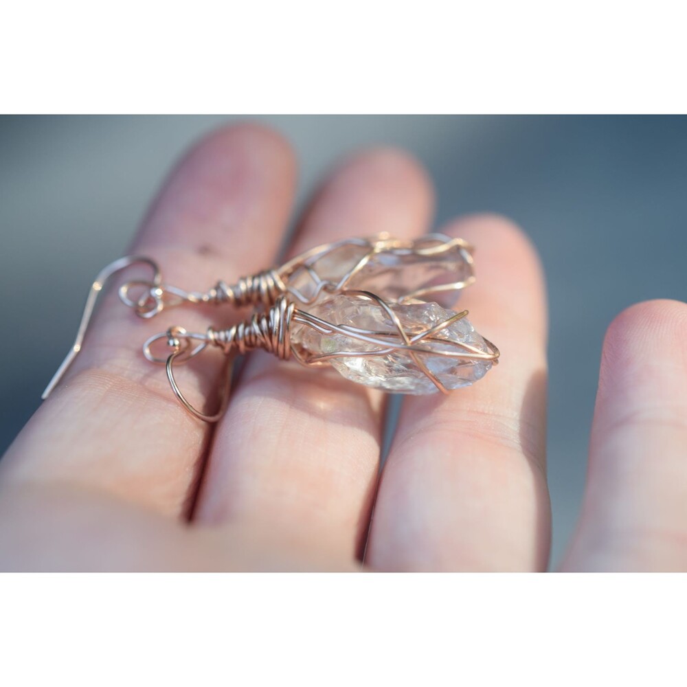Large Dangle Earrings, Large Raw Diamonds, Gold Wire Wrapped Earrings, Rough Dia
